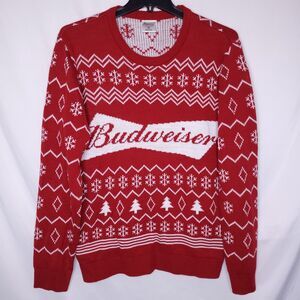 Budweiser Ugly Christmas Sweater Mens XL Red Holiday Beer